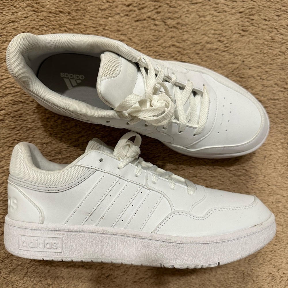 Adidas Women's Hoops 3.0 Basketball Shoe, White/White/Dash Grey, 9